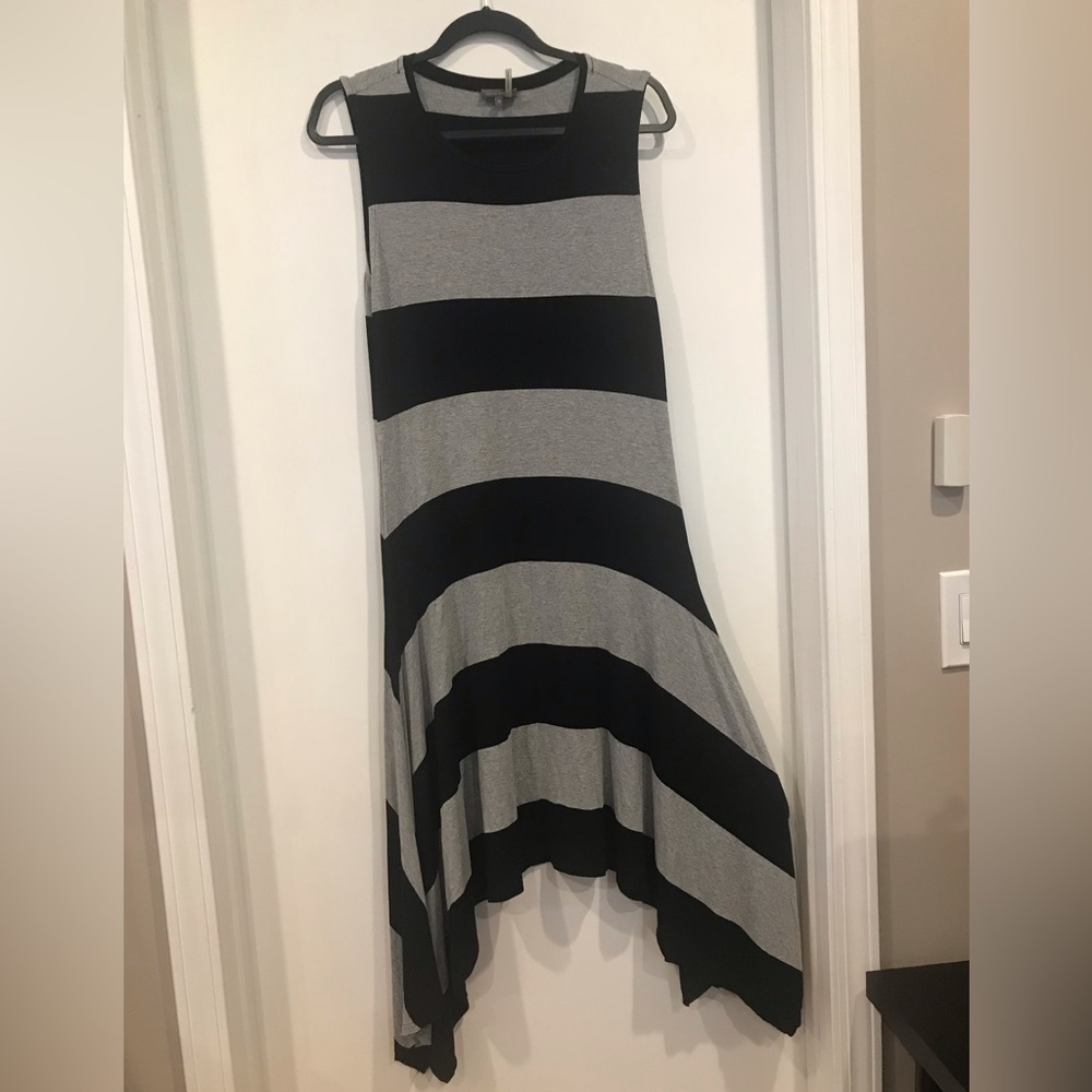 Black and Gray Striped Sleeveless Dress